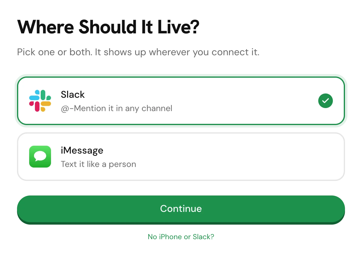 The Where Should It Live? screen with Slack picked